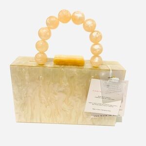 Rosebud Marbled Cream Clutch & Crossbody with Pearl Handle